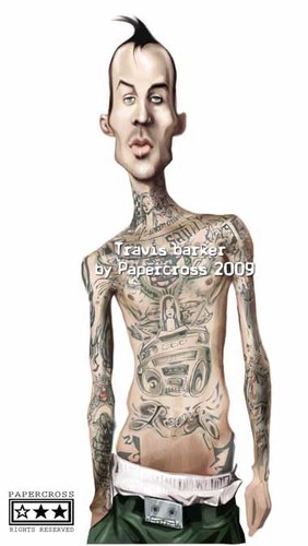 Cartoon: Travis Barker (medium) by billfy tagged drummer,blink,182,punk,tattoo,rock