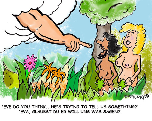 Cartoon: Adam and Eve in Paradise (medium) by EASTERBY tagged adam,and,eve,paradise