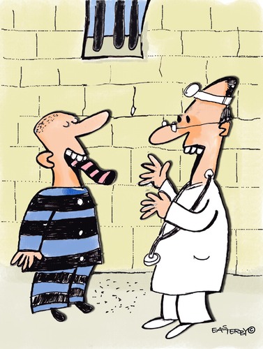 Cartoon: Outpoke your tongue (medium) by EASTERBY tagged covicts,prison,doctors,gefängnis,insasse,häftling,strafe,haft,kriminalität,verbrechen,arzt,patien,zunge,isolation