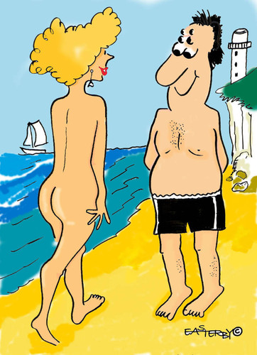 Cartoon: Walk on the beach (medium) by EASTERBY tagged beach,summer,ladies