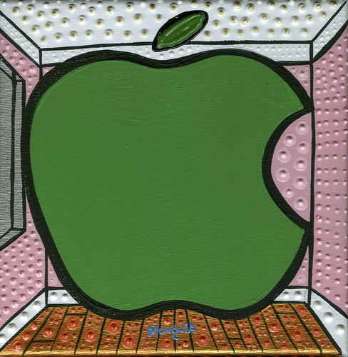 Cartoon: Apple (medium) by Munguia tagged rene,magritte,the,listening,room,big,apple,famous,paintings,parodies,calcamunguias,version,spoof