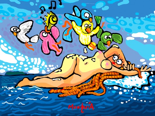 Cartoon: Birds of Venus (medium) by Munguia tagged parodies,paintings,famous,nude,venus,of,birth,cabanel,alexandre