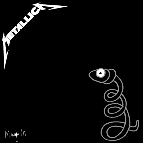 Cartoon: Black Album cover parody (medium) by Munguia tagged album,black,metallica,cover,parody,munguia,costa,rica,rock,music,metal,heavy