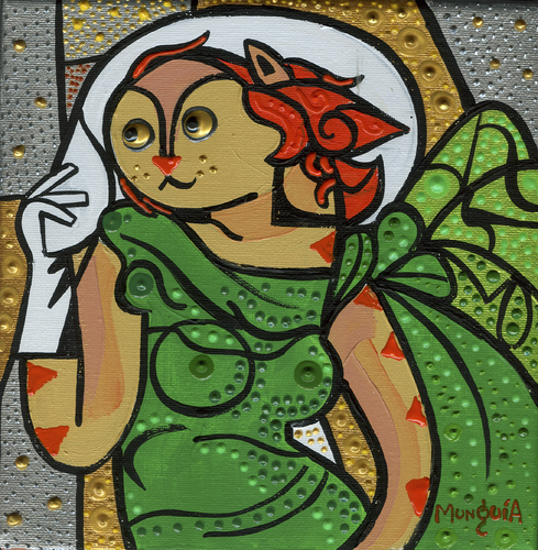 Cartoon: cat girl (medium) by Munguia tagged tamara,de,lempicka,portrait,of,young,lady,on,green,dress,cat,pussy,parody