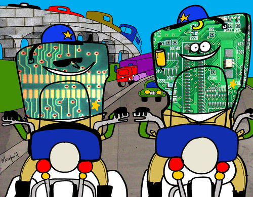 Cartoon: Chips (medium) by Munguia tagged chips,poncharello,erick,estrada,motorcycle,police,street,highway,cops,tv,series,70s,munguia,costa,rica,humor,grafico