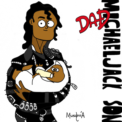 Cartoon: Dad Michaeljack Son (medium) by Munguia tagged bad,michael,jackson,cover,album,parody,iconic,son,dad,parent,father,papa,padre