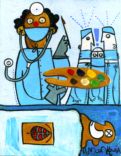 Cartoon: Dr Clown anatomy class (medium) by Munguia tagged munguia,clown,painter,calcamunguia,acrylic