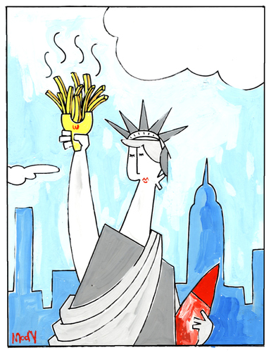 Cartoon: Freedom Fries (medium) by Munguia tagged liberty,statue,new,york,french,fries,cherry,bomb,lipstick,eiffel,war