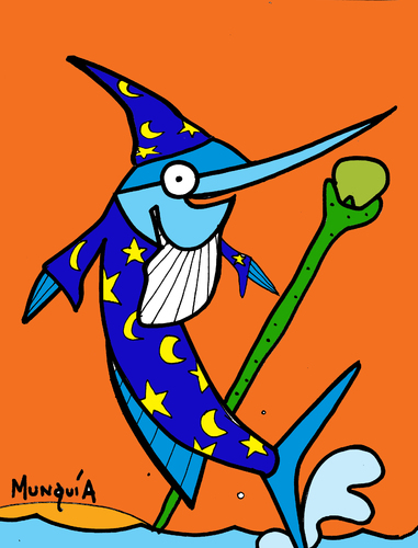Cartoon: Merlin (medium) by Munguia tagged merlin,marlin,fish,pacific,fishing,sea,ocean,magic,wizard