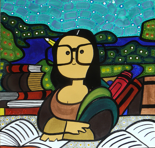 Cartoon: Mona Nerd (medium) by Munguia tagged famous,paintings,parodies,mona,lisa,la,gioconda,book,read,study,da,vinci,leonardo,glasses,anteojos