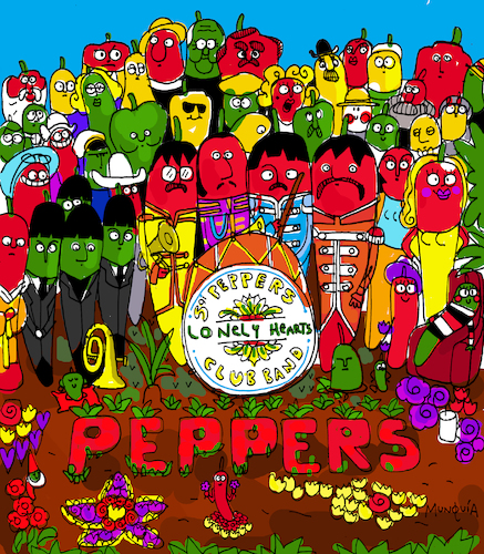 Cartoon: Peppers (medium) by Munguia tagged beatles,sgt,pepper,lonely,hearts,club,band,cover,album,parodies,parody,chili