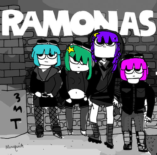 Cartoon: Ramonas (medium) by Munguia tagged ramones,album,cover,parodies,parody,famous,scott,pilgrim,comic,funny,version,spoof,music,cd