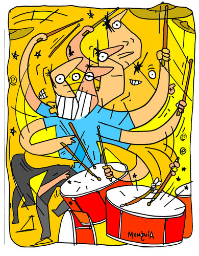 Cartoon: Re-dobles (medium) by Munguia tagged redobles,tambor,slam,musica,batery,batero,bateria,percusion,drum,drumer,futurismo,futurism