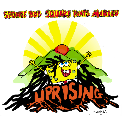 Cartoon: Sponge Bob Marley Squarepants (medium) by Munguia tagged bob,marley,sponge,square,pants,up,rising,cover,album,parody,parodies,spoof,version,funny,disc,reggae