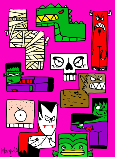 Cartoon: Tetrics (medium) by Munguia tagged tetris,videogames,games,tetric,monsters,monstruos,dracula,wolf,mummy