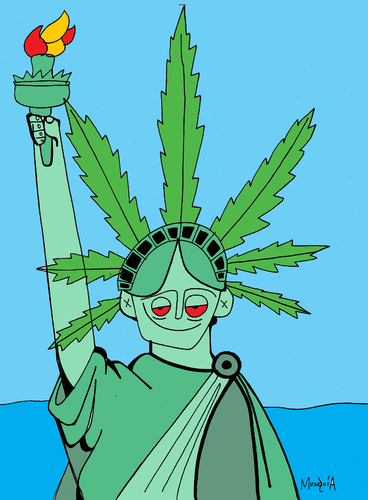 Cartoon: Too Much liberty statue (medium) by Munguia tagged weed,marihuana,drugs,liberty,statue,new,york,leaf,green,parody,munguia