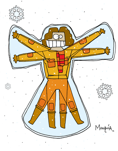 Cartoon: Vritruvian man havin fun in snow (medium) by Munguia tagged cartoon,carictura,grafico,humor,winter,rica,costa,angels,snow,munguia,leonardo,code,vinci,da,art,vitruvian,vitruvio