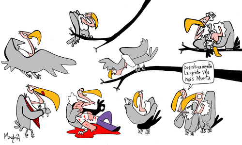 Cartoon: Vulture Behavior (medium) by Munguia tagged enjoy,bloody,dead,death,twitter,facebook,vulture,buitre,sensacionalist,press,red,yellow