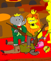 Cartoon: Babar and Lion King on Vacations (small) by Munguia tagged spain,king,elephant,hunt,hunter,kill,animal,lion,babar