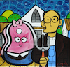 Cartoon: casado con chuleta (small) by Munguia tagged american,gothic,gotico,americano,grant,wood,parody,famous,paintings,meat