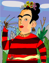Cartoon: Frida Kruger (small) by Munguia tagged frida,kahlo,self,portrait,freddy,kruger,hand,earing,painting,mexico,costa,rica,80s,30s,munguia,calcamunguias,famous,paintings,parodies