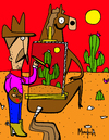 Cartoon: Horse Back Painting (small) by Munguia tagged caballete,caballo,munguia,costa,rica,horse,back,painting,pintura,pintor,pinter,picture,sunset,desert,cactus