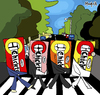Cartoon: The Chiclets (small) by Munguia tagged abbey,road,the,beatles,cliclets,adams,bubble,gum,goma,de,mascar,mind,parody,cover,album,calcamunguias