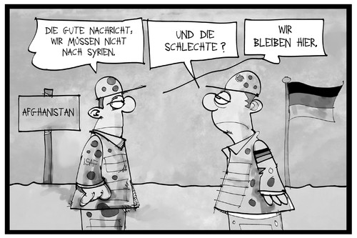 Cartoon: Afghanistan-Einsatz (medium) by Kostas Koufogiorgos tagged karikatur,koufogiorgos,illustration,cartoon,afghanistan,syrien,bundeswehr,einsatz,mandat,krieg,konflikt,nato,isaf,karikatur,koufogiorgos,illustration,cartoon,afghanistan,syrien,bundeswehr,einsatz,mandat,krieg,konflikt,nato,isaf