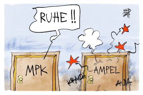 Cartoon: Ampelstreit (medium) by Kostas Koufogiorgos tagged karikatur,koufogiorgos,ampel,streit,mpk,tür,karikatur,koufogiorgos,ampel,streit,mpk,tür