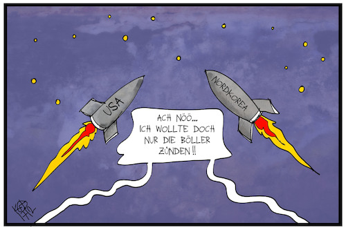 Cartoon: Atomfeuerwerk (medium) by Kostas Koufogiorgos tagged karikatur,koufogiorgos,illustration,cartoon,feuerwerk,usa,nordkorea,böller,unfall,versehen,krieg,konflikt,trump,kim,jong,un,nuklear,waffen,raketen,karikatur,koufogiorgos,illustration,cartoon,feuerwerk,usa,nordkorea,böller,unfall,versehen,krieg,konflikt,trump,kim,jong,un,nuklear,waffen,raketen