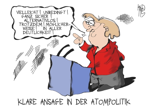 Cartoon: Atompolitik (medium) by Kostas Koufogiorgos tagged merkel,atom,politik,energie,ernergie,akw,atomkraft,umwelt,sicherheit,stresstest