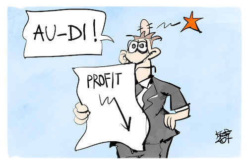 Cartoon: Au-Di (medium) by Kostas Koufogiorgos tagged karikatur,koufogiorgos,audi,au,gewinneinbruch,zeitung,autobauer,karikatur,koufogiorgos,audi,au,gewinneinbruch,zeitung,autobauer