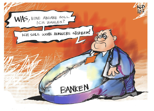 Cartoon: Bankenabgabe (medium) by Kostas Koufogiorgos tagged bank,banken,bankenabgabe,regierung,krise,finanzkrise,geld,wirtschaft,steuer