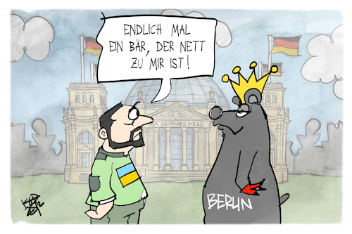 Cartoon: Berliner Bär (medium) by Kostas Koufogiorgos tagged karikatur,koufogiorgos,bär,selenskyj,berlin,ukraine,reichstag,karikatur,koufogiorgos,bär,selenskyj,berlin,ukraine,reichstag