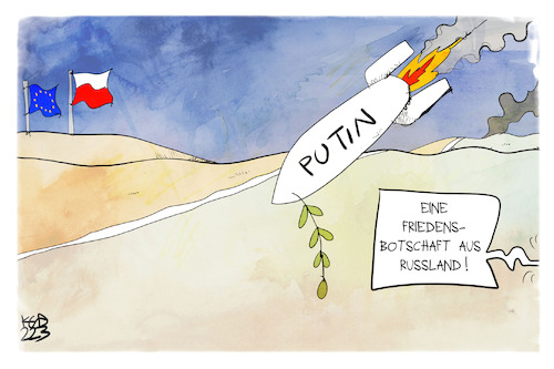 Cartoon: Botschaft von Putin (medium) by Kostas Koufogiorgos tagged karikatur,koufogiorgos,eu,rakete,frieden,botschaft,putin,angriff,krieg,ukraine,grenze,europa,karikatur,koufogiorgos,eu,rakete,frieden,botschaft,putin,angriff,krieg,ukraine,grenze,europa