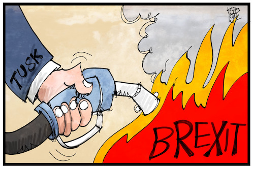 Cartoon: Brexit (medium) by Kostas Koufogiorgos tagged karikatur,koufogiorgos,illustration,cartoon,brexit,tusk,benzin,feuer,anheizen,debatte,kritik,eu,austritt,europa,karikatur,koufogiorgos,illustration,cartoon,brexit,tusk,benzin,feuer,anheizen,debatte,kritik,eu,austritt,europa