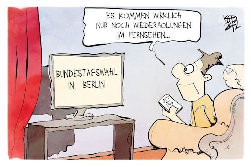 Cartoon: Bundestagswahl Berlin (medium) by Kostas Koufogiorgos tagged karikatur,koufogiorgos,berlin,wahl,fernsehen,wiederholung,karikatur,koufogiorgos,berlin,wahl,fernsehen,wiederholung