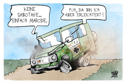 Cartoon: Bundeswehr (medium) by Kostas Koufogiorgos tagged karikatur,koufogiorgos,bundeswehr,rüstungsmängel,sabotage,militär,fahrzeug,karikatur,koufogiorgos,bundeswehr,rüstungsmängel,sabotage,militär,fahrzeug