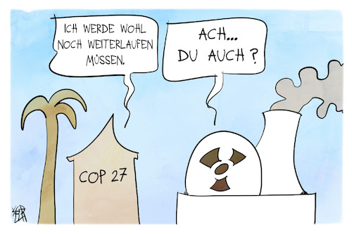 Cartoon: COP 27 (medium) by Kostas Koufogiorgos tagged karikatur,koufogiorgos,klimakonferenz,ägypten,cop27,laufzeitverlängerung,akw,karikatur,koufogiorgos,klimakonferenz,ägypten,cop27,laufzeitverlängerung,akw