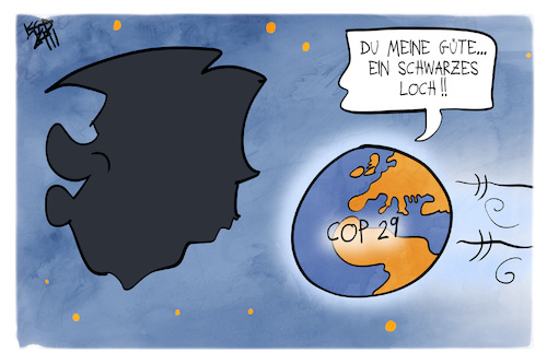 Cartoon: COP 29 (medium) by Kostas Koufogiorgos tagged karikatur,koufogiorgos,cop,klimakonferenz,baku,trump,weltall,schwarzes,loch,usa,karikatur,koufogiorgos,cop,klimakonferenz,baku,trump,weltall,schwarzes,loch,usa