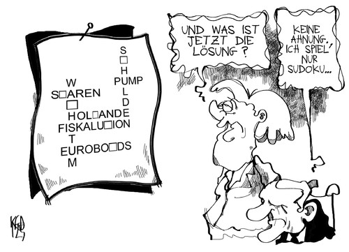Cartoon: Das Euro-Rätsel (medium) by Kostas Koufogiorgos tagged euro,schulden,krise,rätsel,merkel,schäuble,sudoku,fiskalunion,wachstum,eurobonds,europa,karikatur,kostas,koufogiorgos,euro,schulden,krise,merkel,schäuble,sudoku,fiskalunion,wachstum,eurobonds