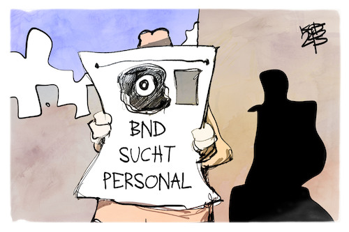Cartoon: Der BND sucht (medium) by Kostas Koufogiorgos tagged karikatur,koufogiorgos,bnd,suche,spion,agent,personal,karikatur,koufogiorgos,bnd,suche,spion,agent,personal