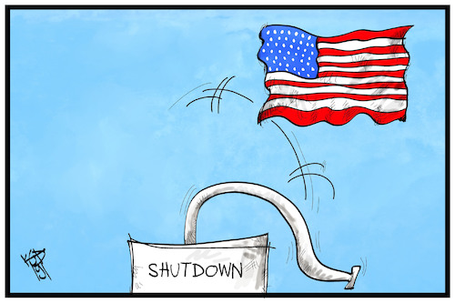 Cartoon: Der Shutdown lähmt die USA (medium) by Kostas Koufogiorgos tagged karikatur,koufogiorgos,illustration,cartoon,shutdown,usa,fahne,flagge,haushaltsstreit,karikatur,koufogiorgos,illustration,cartoon,shutdown,usa,fahne,flagge,haushaltsstreit