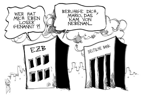 Cartoon: Deutsche Bank (medium) by Kostas Koufogiorgos tagged loser,ackermann,draghi,ezb,bank,eklat,karikatur,kostas,koufogiorgos