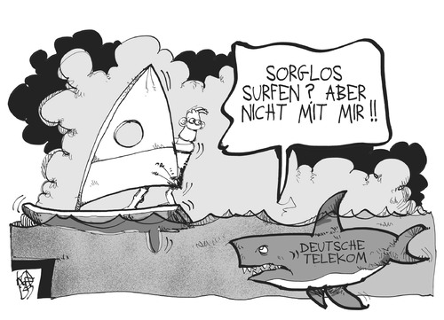 Cartoon: Deutsche Telekom (medium) by Kostas Koufogiorgos tagged koufogiorgos,karikatur,internet,hai,surfen,wirtschaft,dsl,drosselung,telekom,telekom,drosselung,dsl,wirtschaft,surfen,hai,internet,karikatur,koufogiorgos