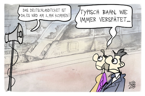 Cartoon: Deutschlandticket (medium) by Kostas Koufogiorgos tagged karikatur,koufogiorgos,bahn,deutschlandticket,verspätung,karikatur,koufogiorgos,bahn,deutschlandticket,verspätung