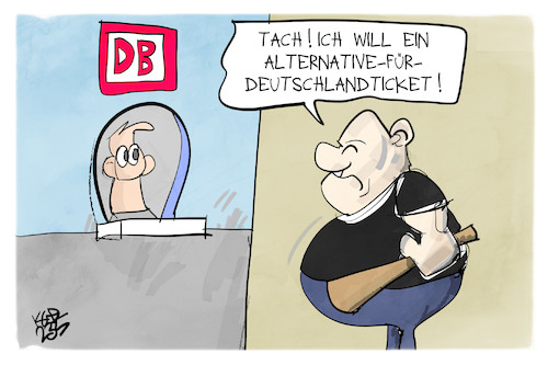 Cartoon: Deutschlandticket (medium) by Kostas Koufogiorgos tagged karikatur,koufogiorgos,afd,deutschlandticket,bahn,rechtsextremismus,karikatur,koufogiorgos,afd,deutschlandticket,bahn,rechtsextremismus