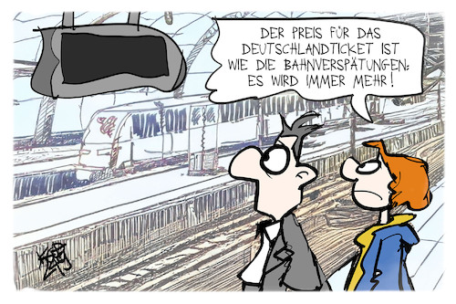 Cartoon: Deutschlandticket (medium) by Kostas Koufogiorgos tagged karikatur,koufogiorgos,deutschlandticket,bahn,verspätung,teuer,preis,karikatur,koufogiorgos,deutschlandticket,bahn,verspätung,teuer,preis