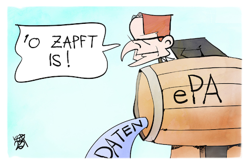 Cartoon: ePA (medium) by Kostas Koufogiorgos tagged karikatur,koufogiorgos,epa,gesundheit,daten,leck,patientenakte,digitalisierung,karikatur,koufogiorgos,epa,gesundheit,daten,leck,patientenakte,digitalisierung