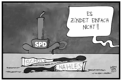 Cartoon: Es zündet nicht bei der SPD (medium) by Kostas Koufogiorgos tagged karikatur,koufogiorgos,illustration,cartoon,spd,nahles,schulz,kerze,licht,zünden,streichholz,partei,sozialdemokratie,karikatur,koufogiorgos,illustration,cartoon,spd,nahles,schulz,kerze,licht,zünden,streichholz,partei,sozialdemokratie